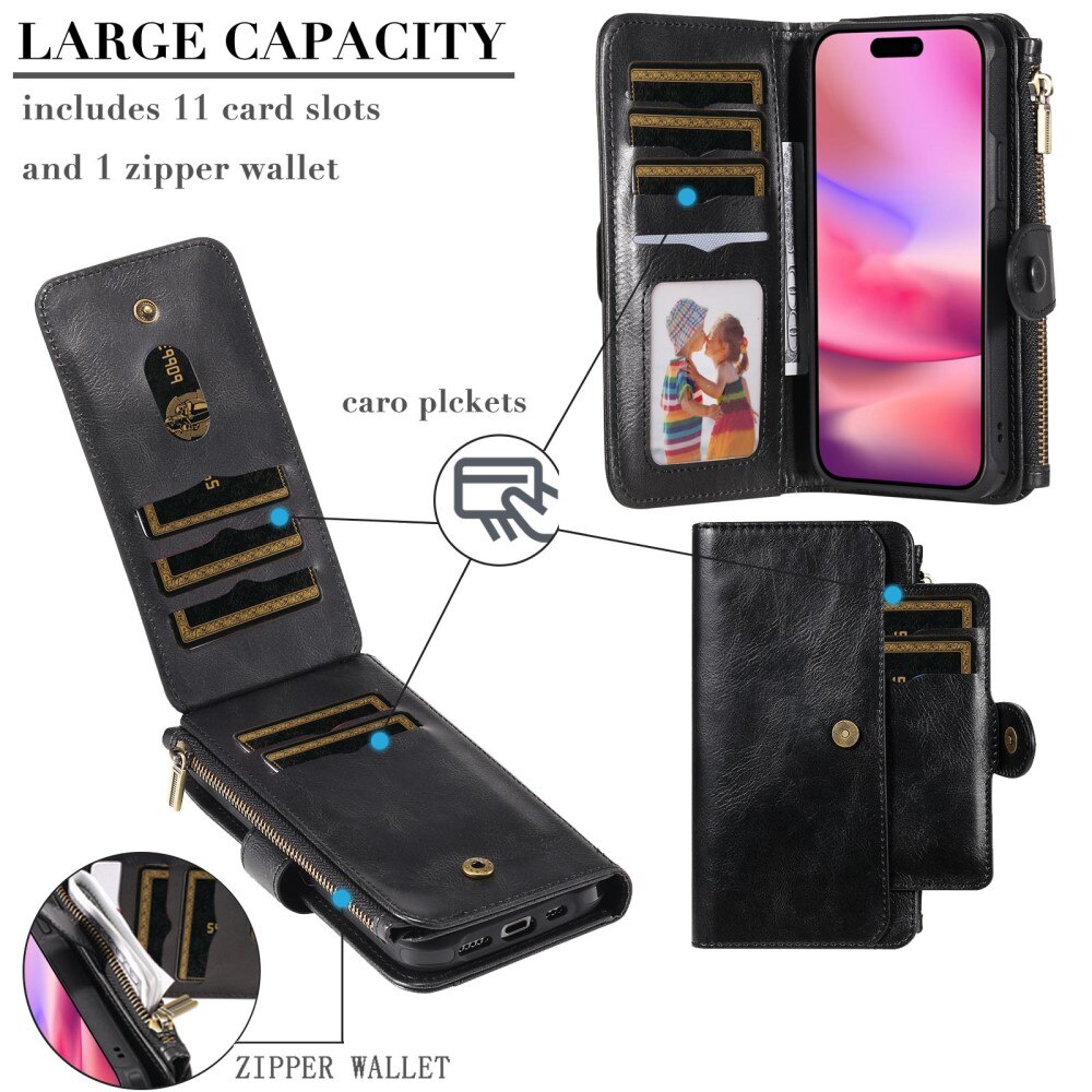 iPhone 16 Magnet Leather Multi Wallet Black