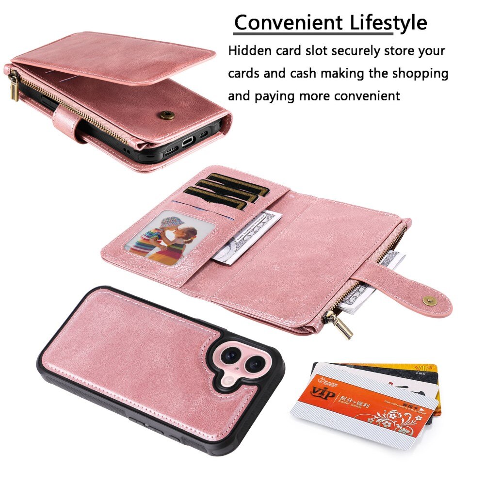 iPhone 16 Magnet Leather Multi Wallet Pink