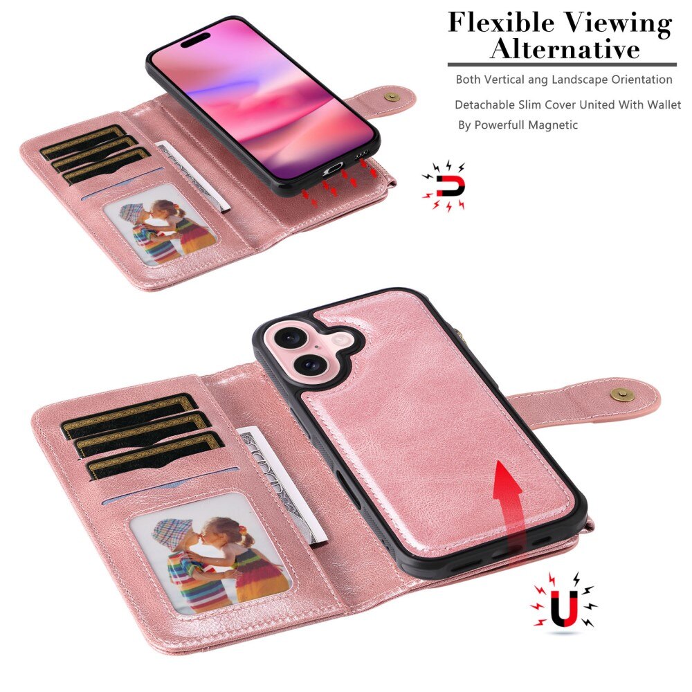 iPhone 16 Magnet Leather Multi Wallet Pink