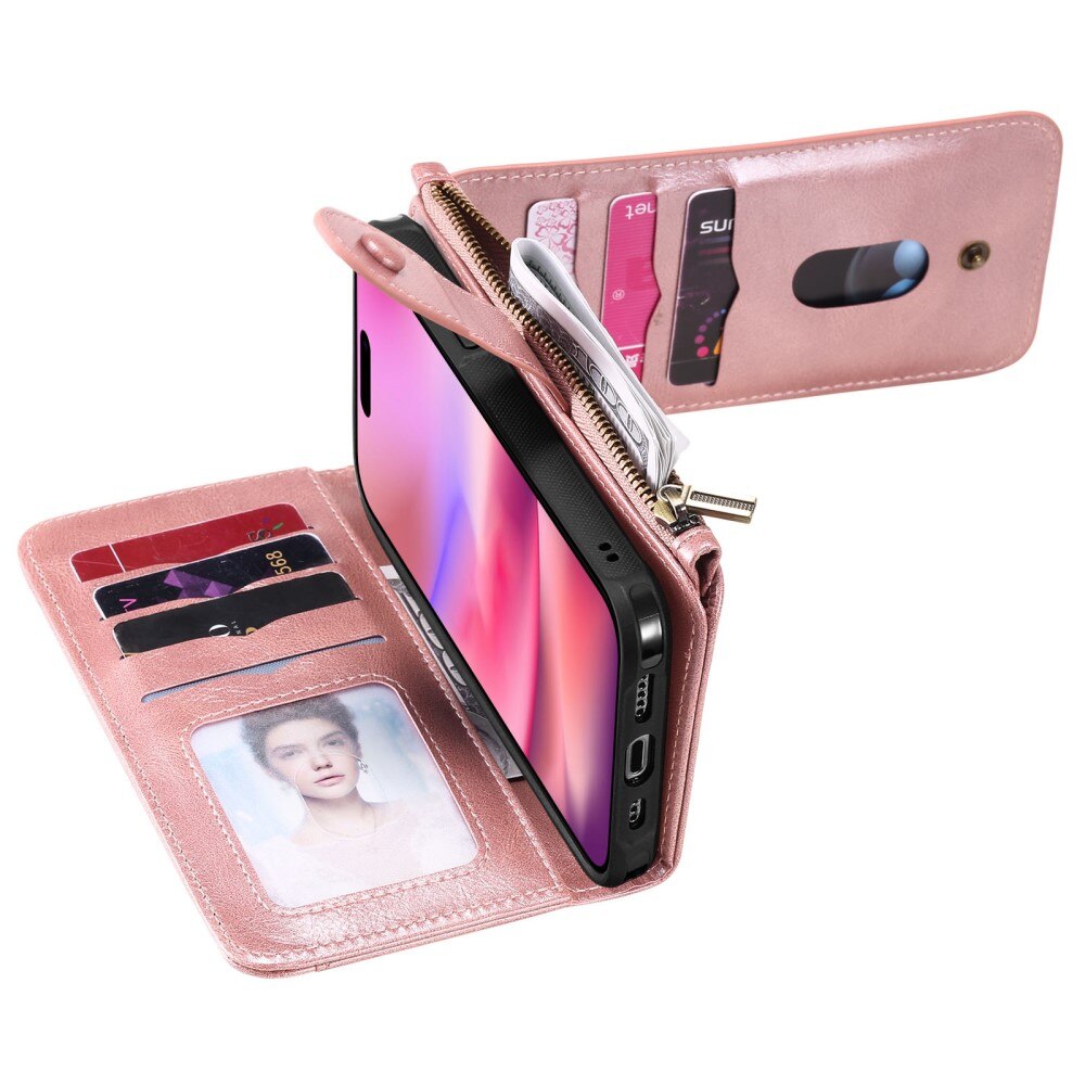 iPhone 16 Magnet Leather Multi Wallet Pink