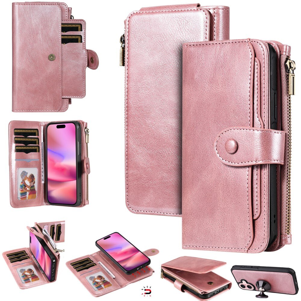 iPhone 16 Magnet Leather Multi Wallet Pink