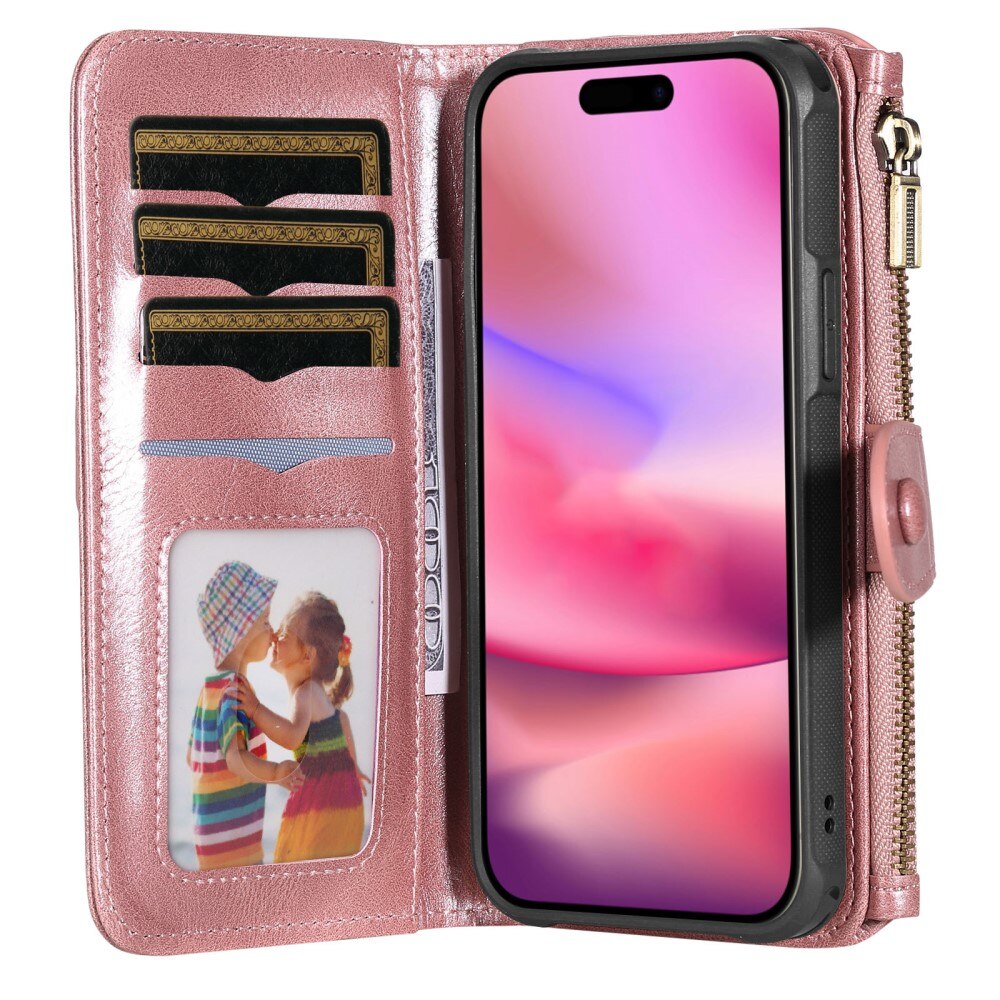 iPhone 16 Magnet Leather Multi Wallet Pink