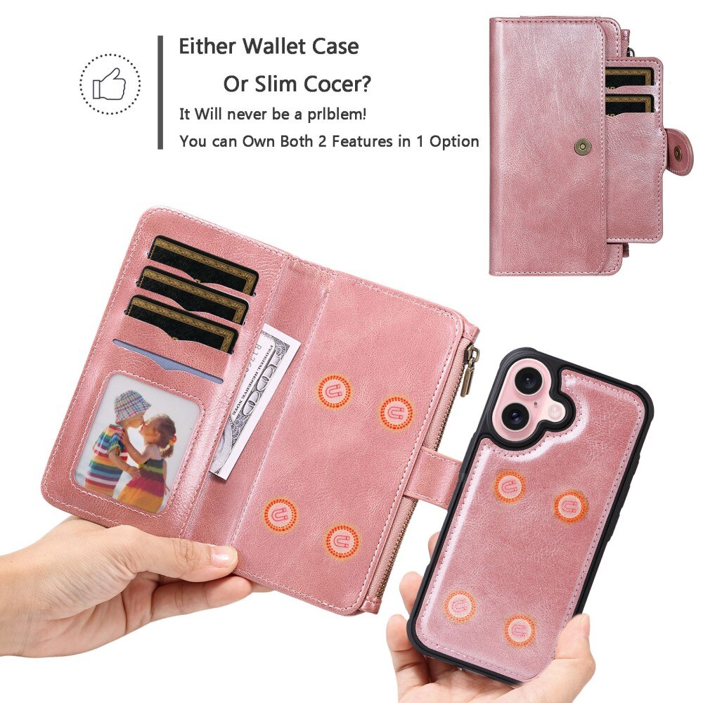 iPhone 16 Magnet Leather Multi Wallet Pink