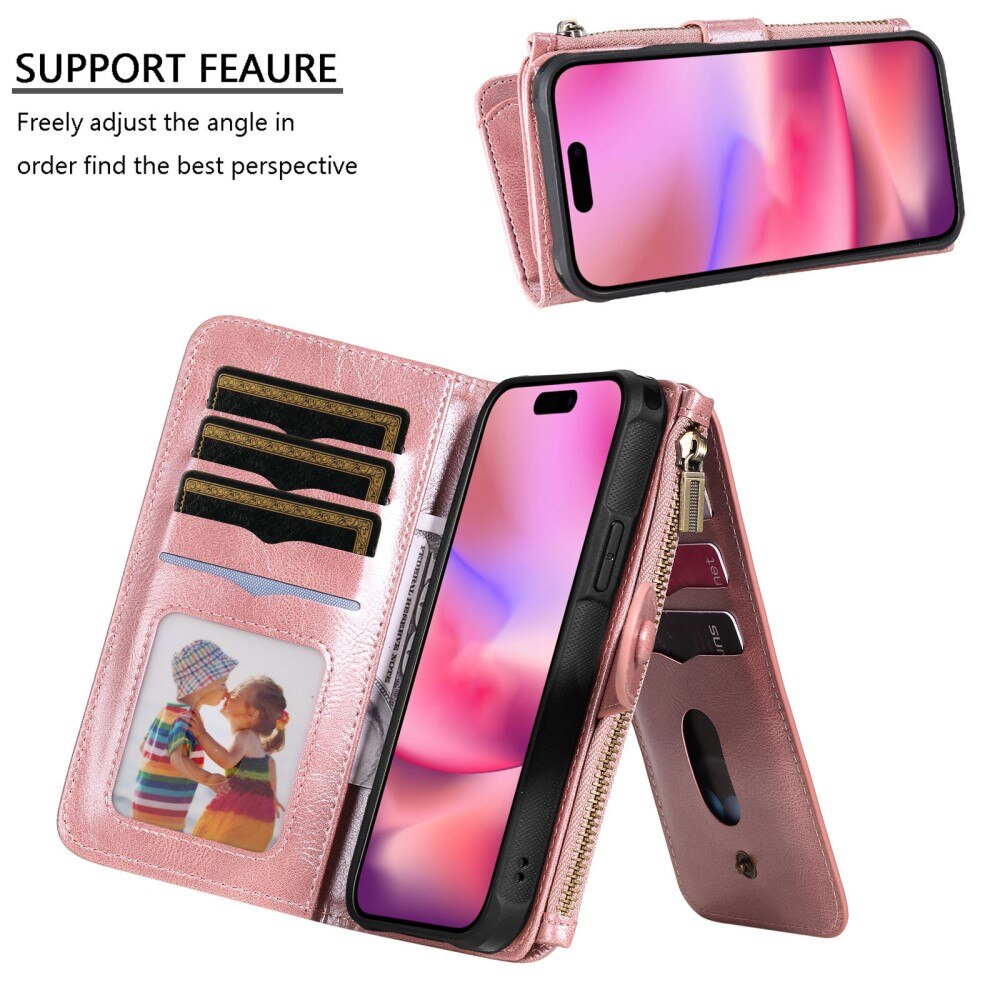 iPhone 16 Magnet Leather Multi Wallet Pink