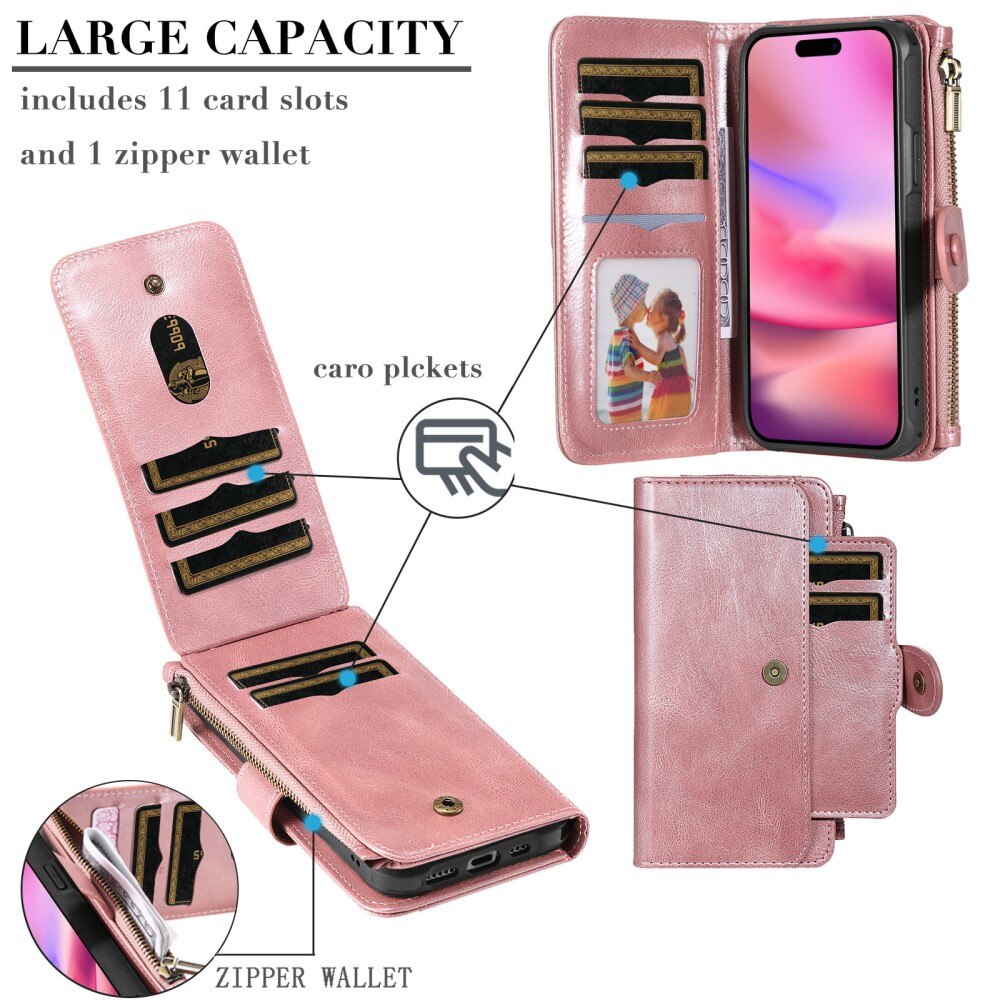 iPhone 16 Magnet Leather Multi Wallet Pink