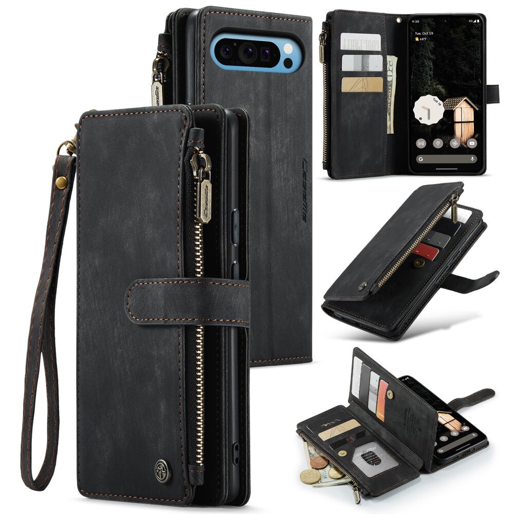 Google Pixel 9 Pro XL Zipper Wallet Book Cover Black