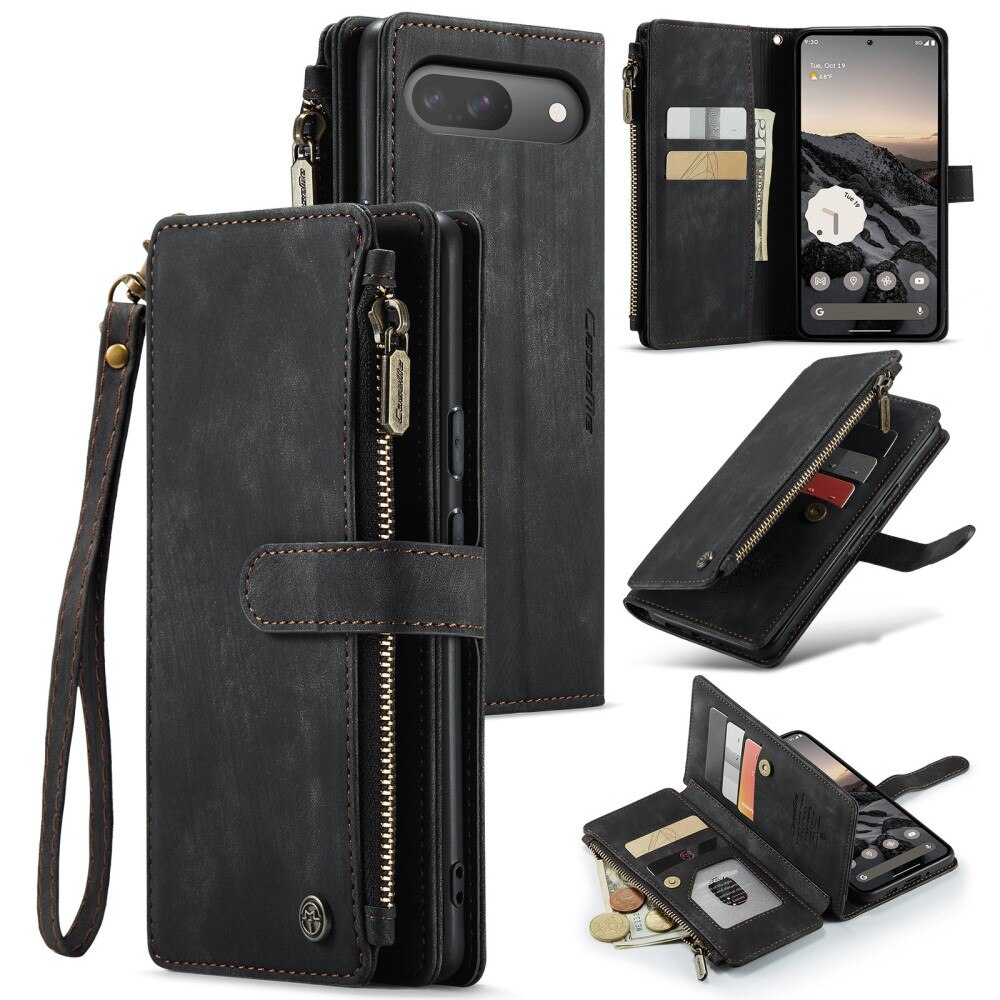 Google Pixel 9 Pro Zipper Wallet Book Cover Black