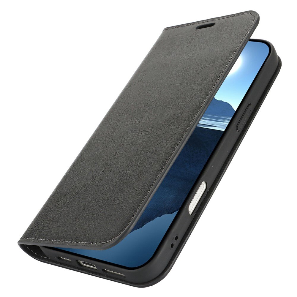 iPhone 16 Genuine Leather Wallet Case Black