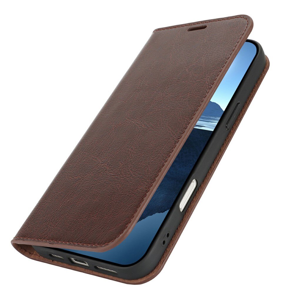 iPhone 16 Genuine Leather Wallet Case Dark Brown