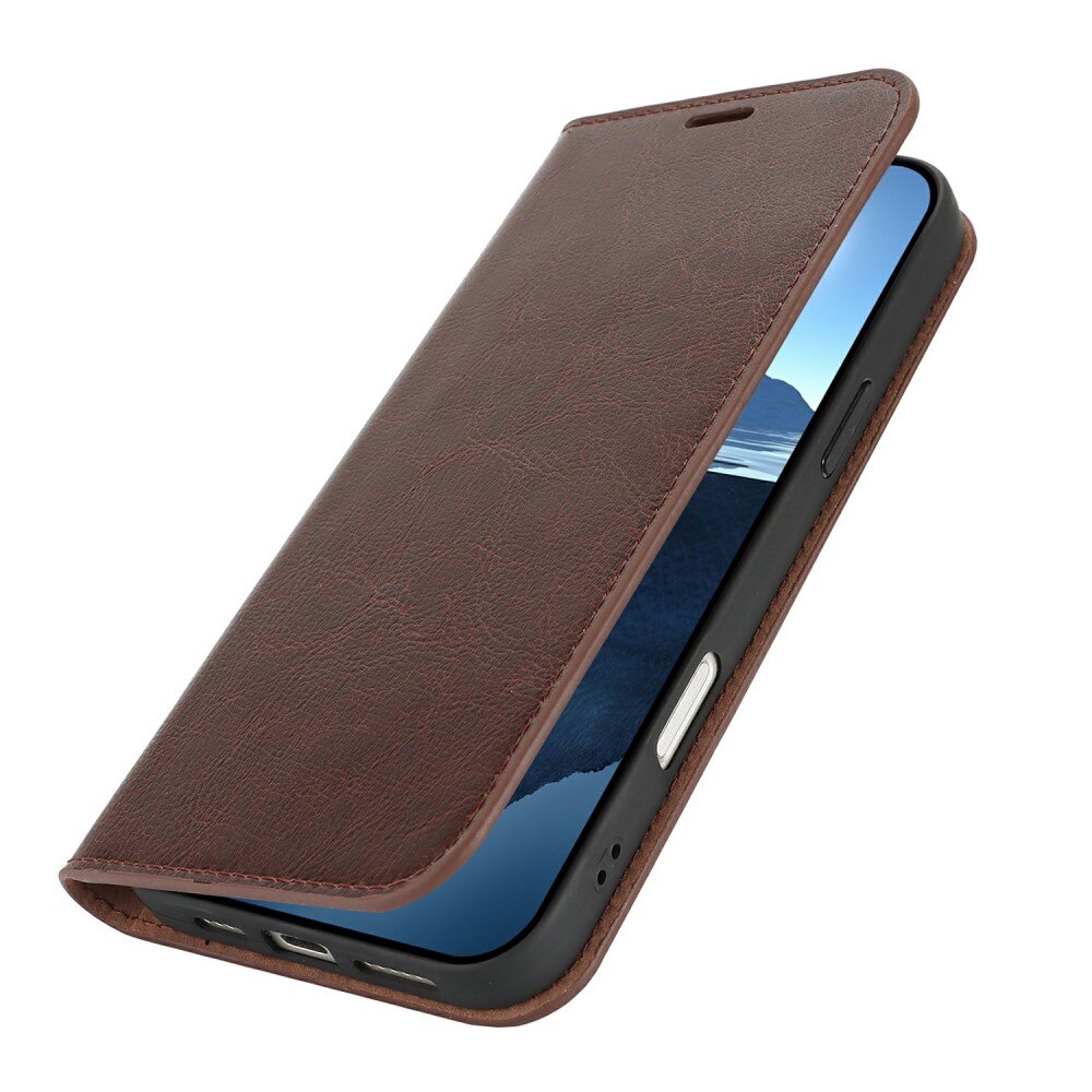 iPhone 16 Pro Genuine Leather Wallet Case Dark Brown