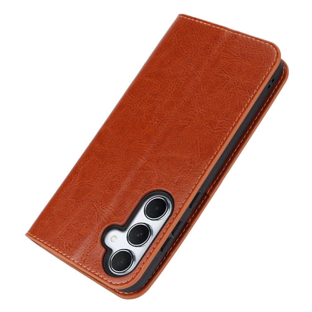 Samsung Galaxy S24 FE Genuine Leather Wallet Case Brown