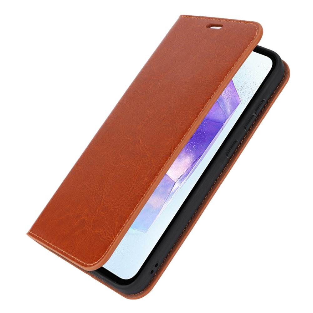 Samsung Galaxy S24 FE Genuine Leather Wallet Case Brown