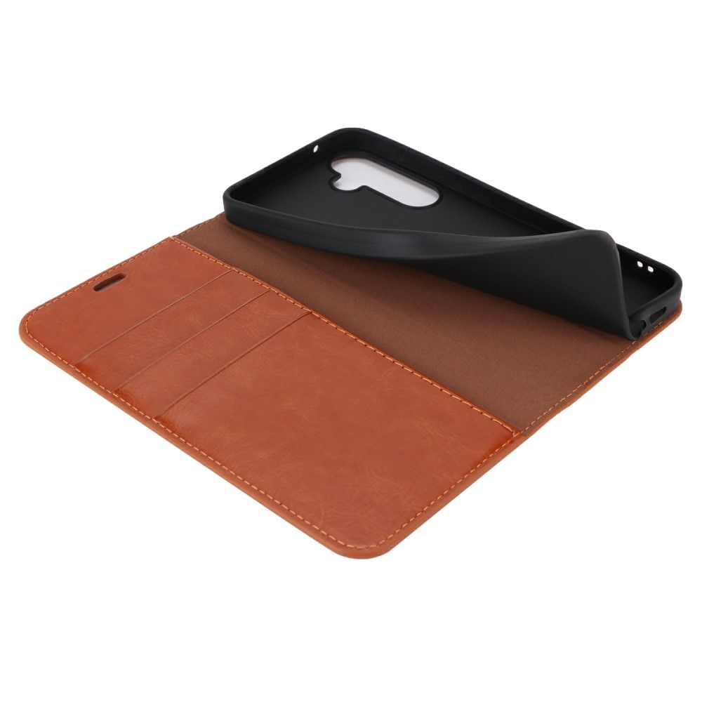 Samsung Galaxy S24 FE Genuine Leather Wallet Case Brown