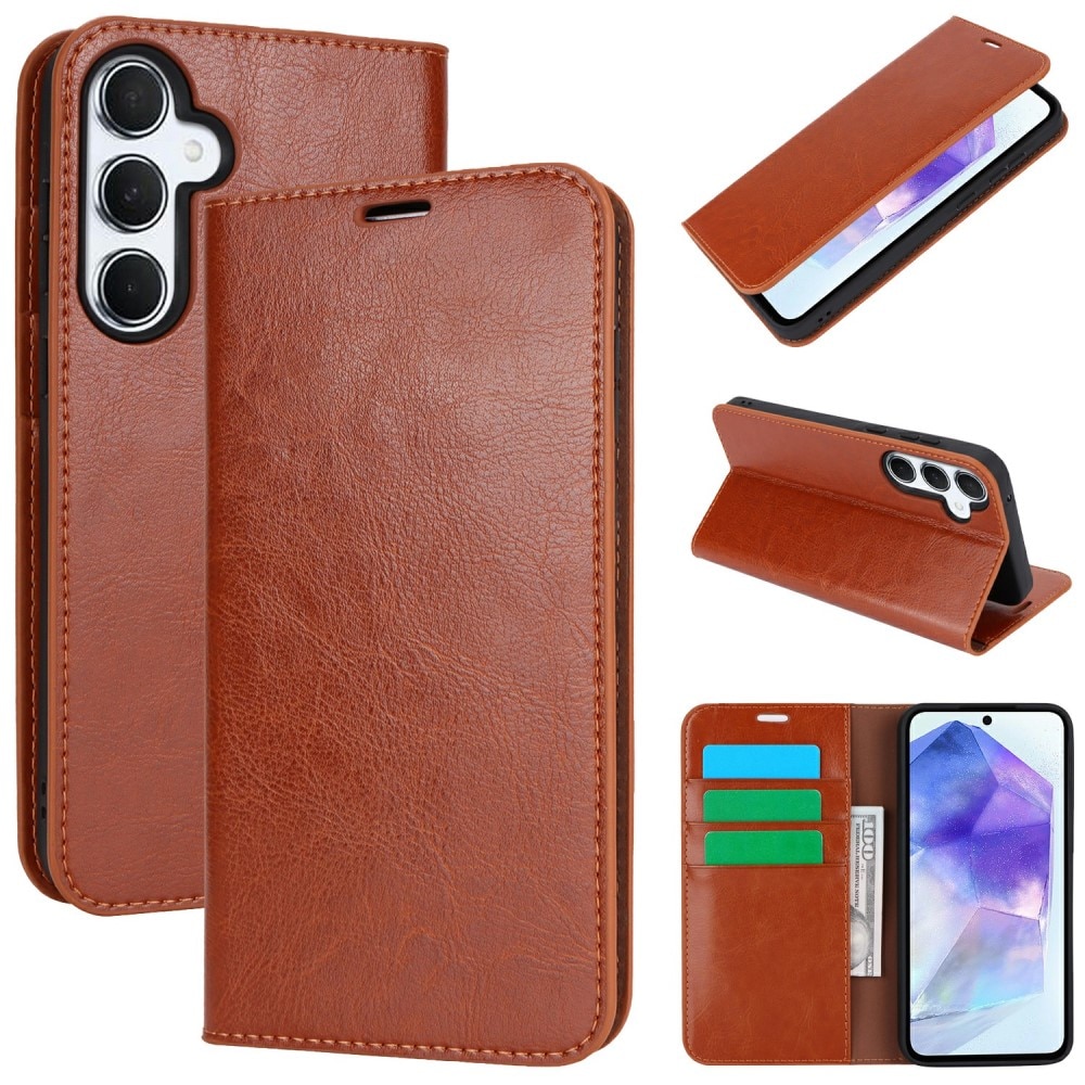 Samsung Galaxy S24 FE Genuine Leather Wallet Case Brown