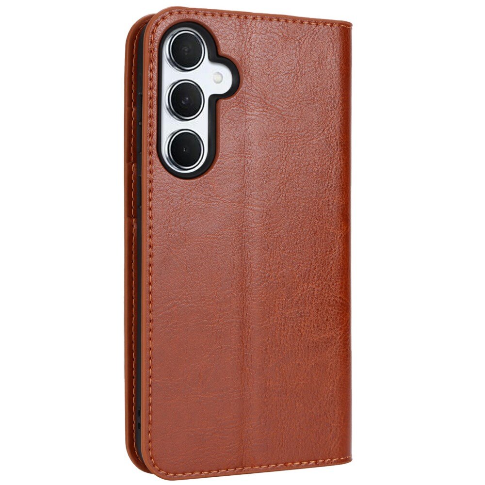 Samsung Galaxy S24 FE Genuine Leather Wallet Case Brown