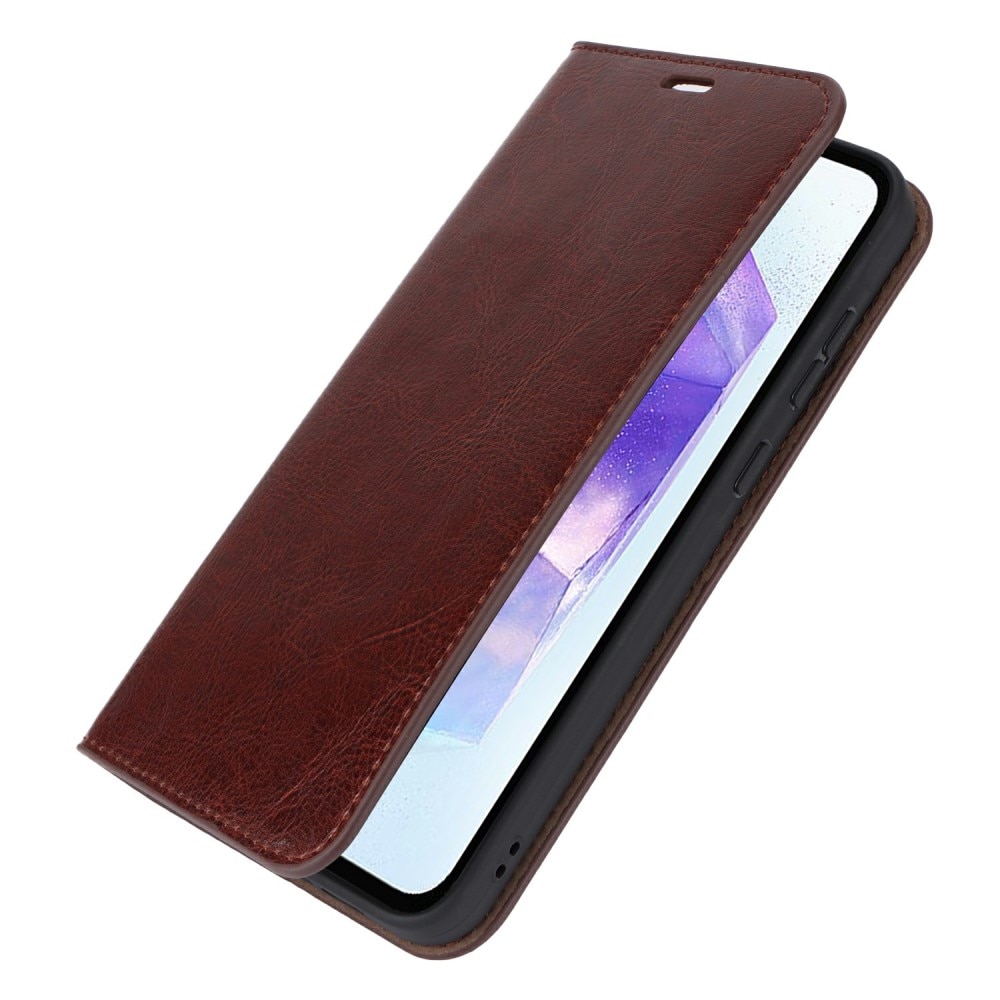 Samsung Galaxy S24 FE Genuine Leather Wallet Case Dark Brown