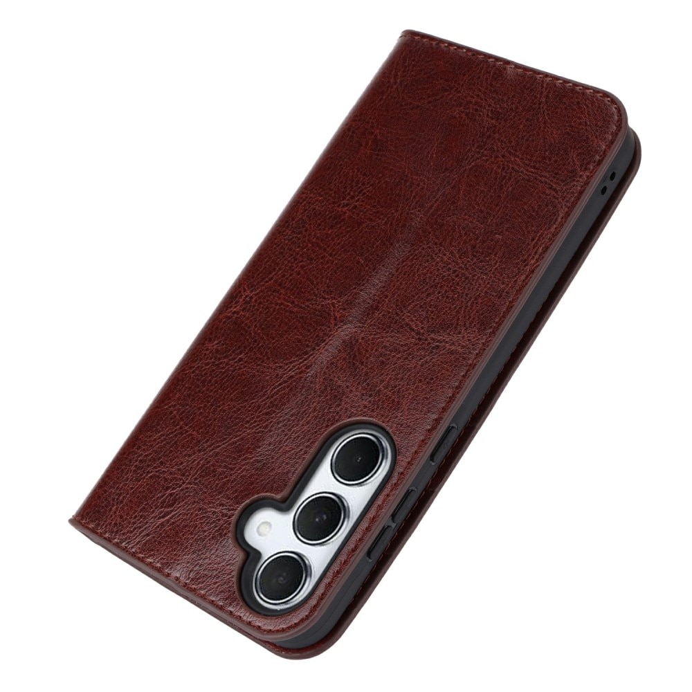 Samsung Galaxy S24 FE Genuine Leather Wallet Case Dark Brown