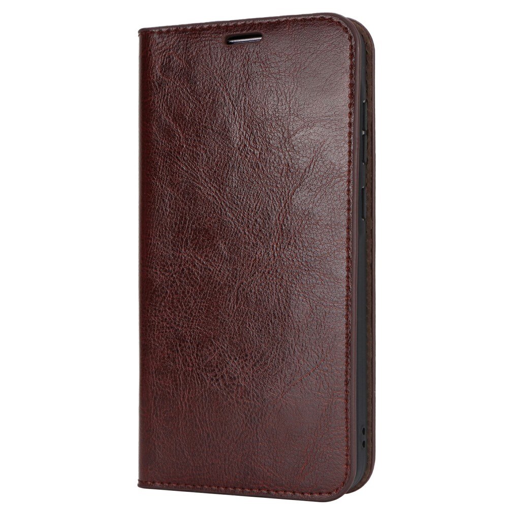 Samsung Galaxy S24 FE Genuine Leather Wallet Case Dark Brown