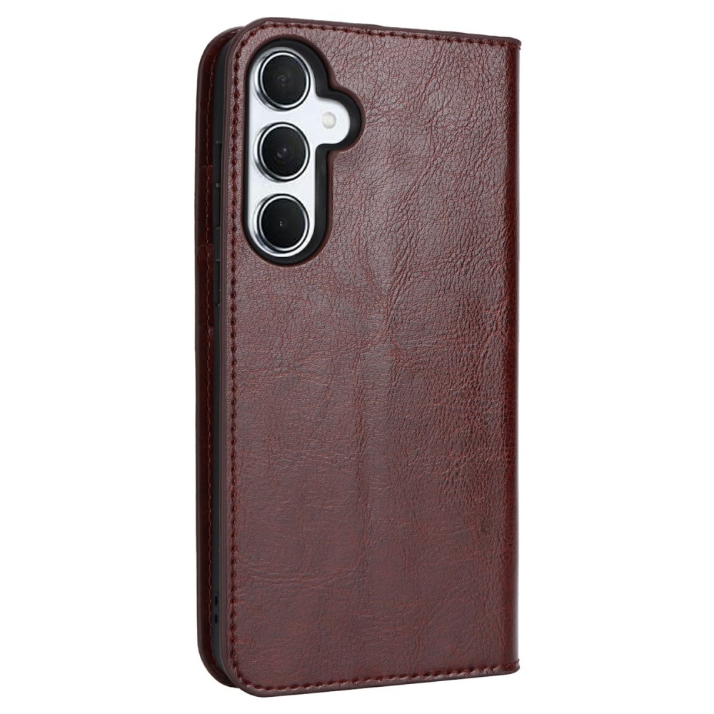 Samsung Galaxy S24 FE Genuine Leather Wallet Case Dark Brown