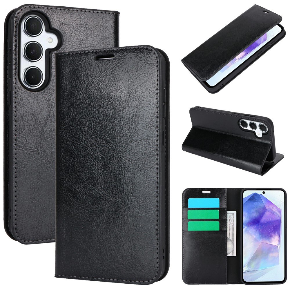 Samsung Galaxy S24 FE Genuine Leather Wallet Case Black