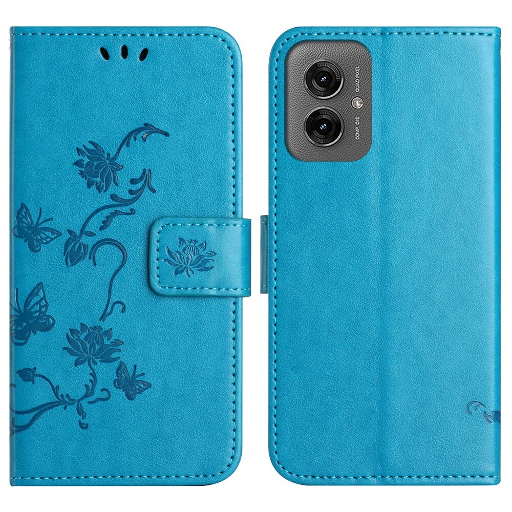 Motorola Moto G55 Leather Cover Imprinted Butterflies Blue