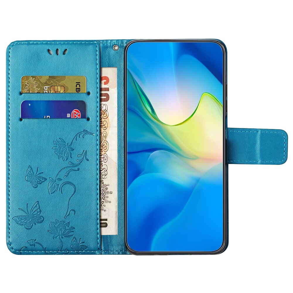 Motorola Moto G55 Leather Cover Imprinted Butterflies Blue