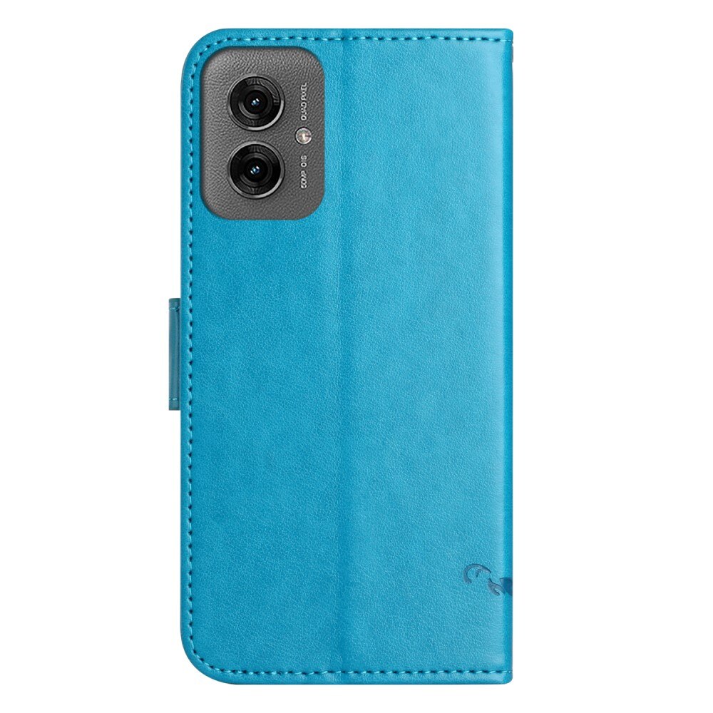 Motorola Moto G55 Leather Cover Imprinted Butterflies Blue