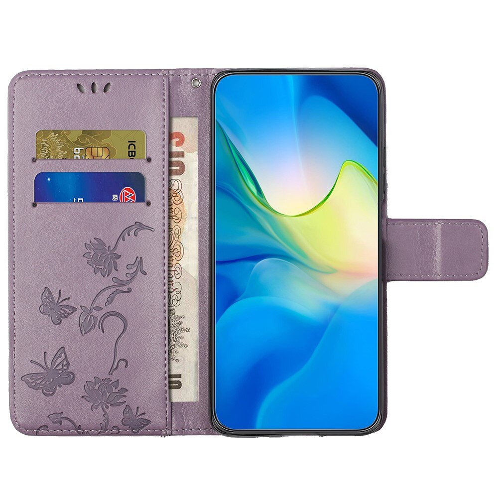 Motorola Moto G55 Leather Cover Imprinted Butterflies Purple