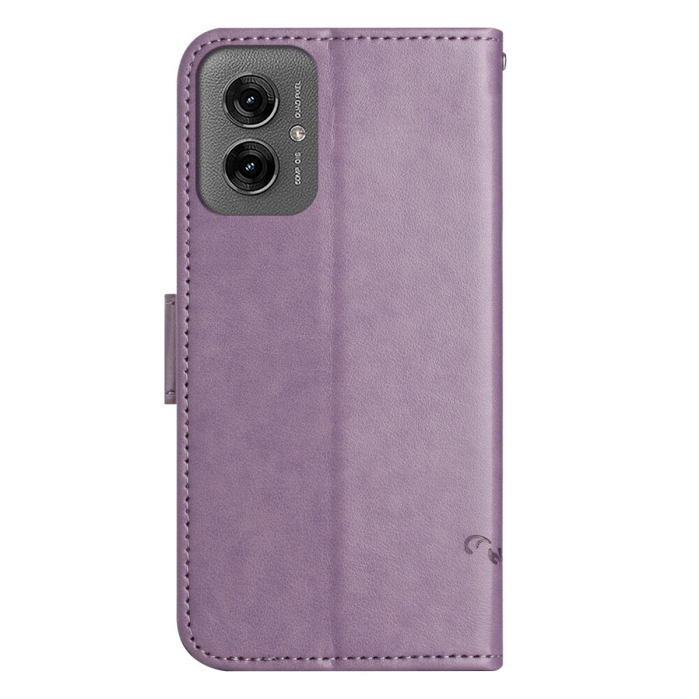 Motorola Moto G55 Leather Cover Imprinted Butterflies Purple