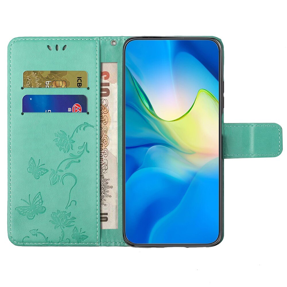 Motorola Moto G55 Leather Cover Imprinted Butterflies Green