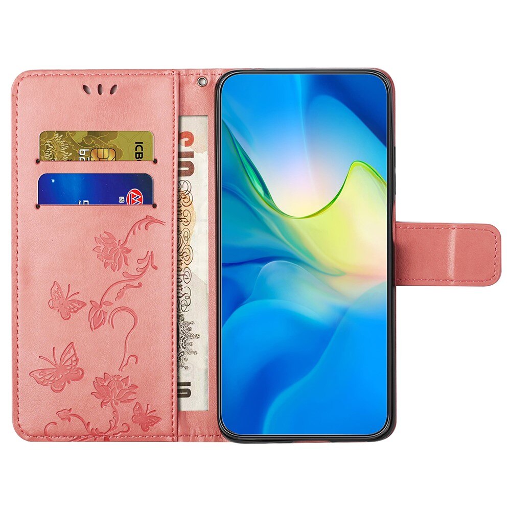 Motorola Moto G55 Leather Cover Imprinted Butterflies Pink