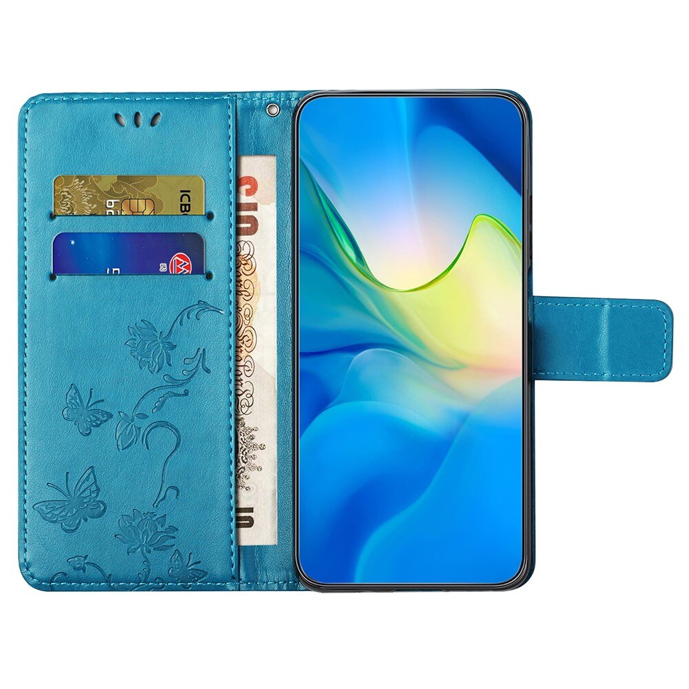 Motorola Moto G35 Leather Cover Imprinted Butterflies Blue