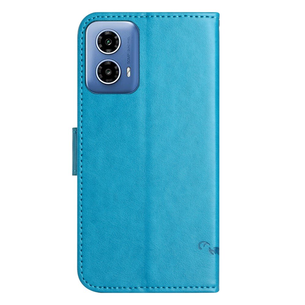 Motorola Moto G35 Leather Cover Imprinted Butterflies Blue