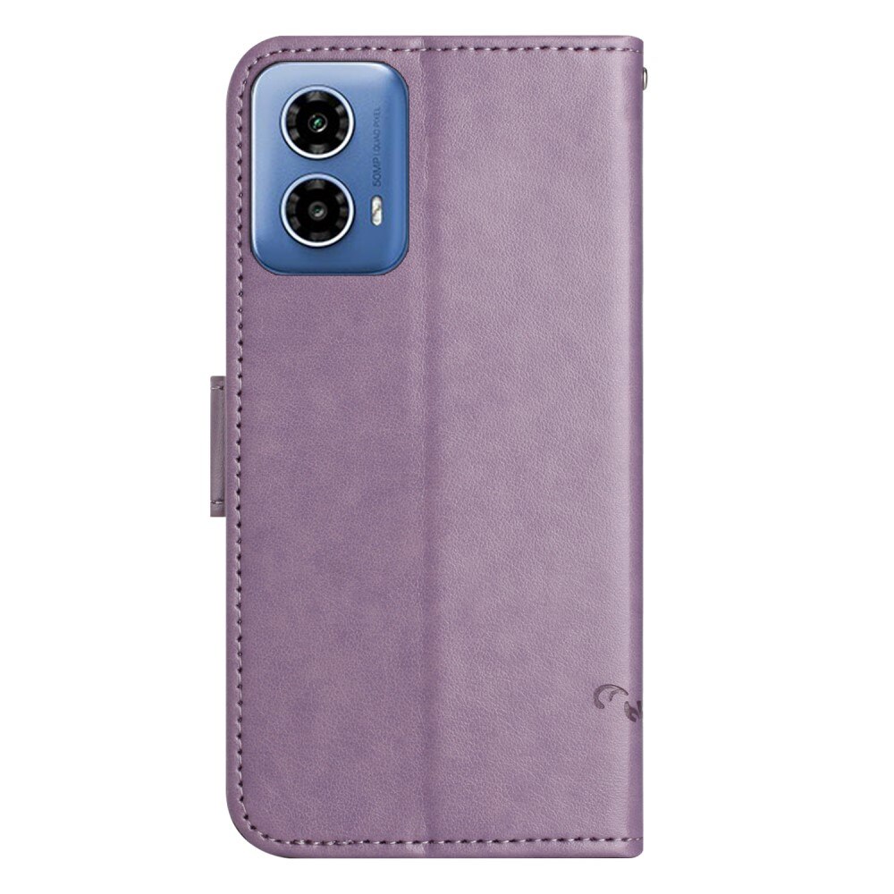 Motorola Moto G35 Leather Cover Imprinted Butterflies Purple