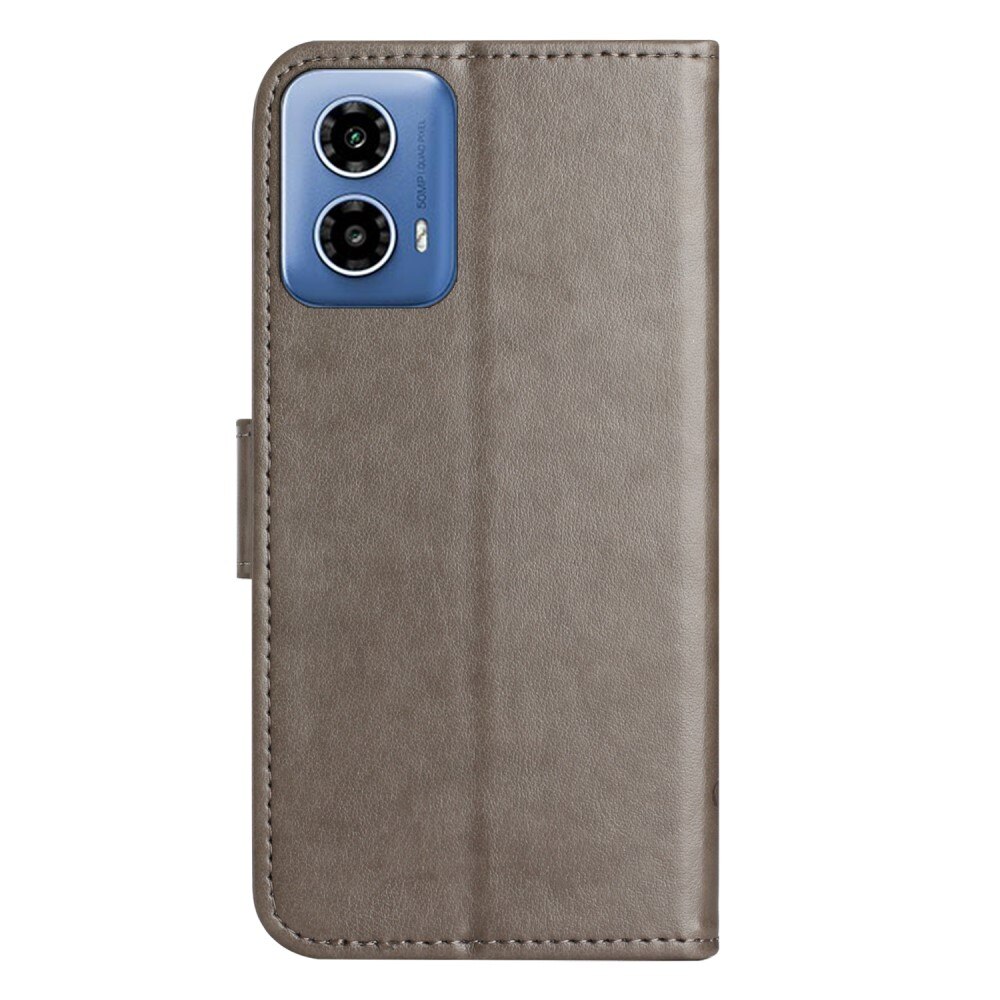 Motorola Moto G35 Leather Cover Imprinted Butterflies Grey