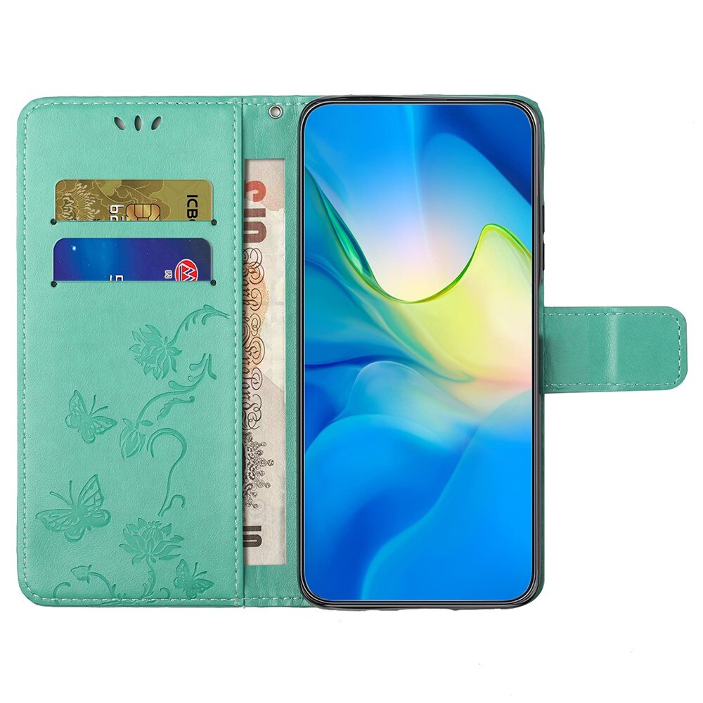 Motorola Moto G35 Leather Cover Imprinted Butterflies Green