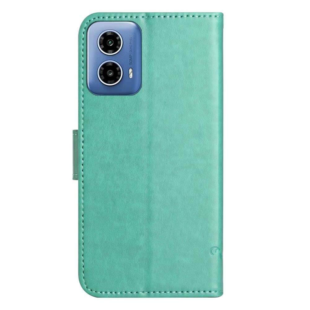 Motorola Moto G35 Leather Cover Imprinted Butterflies Green