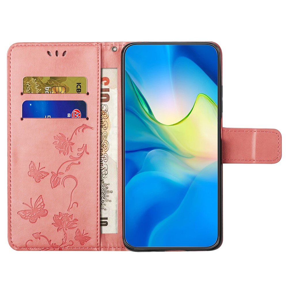 Motorola Moto G35 Leather Cover Imprinted Butterflies Pink