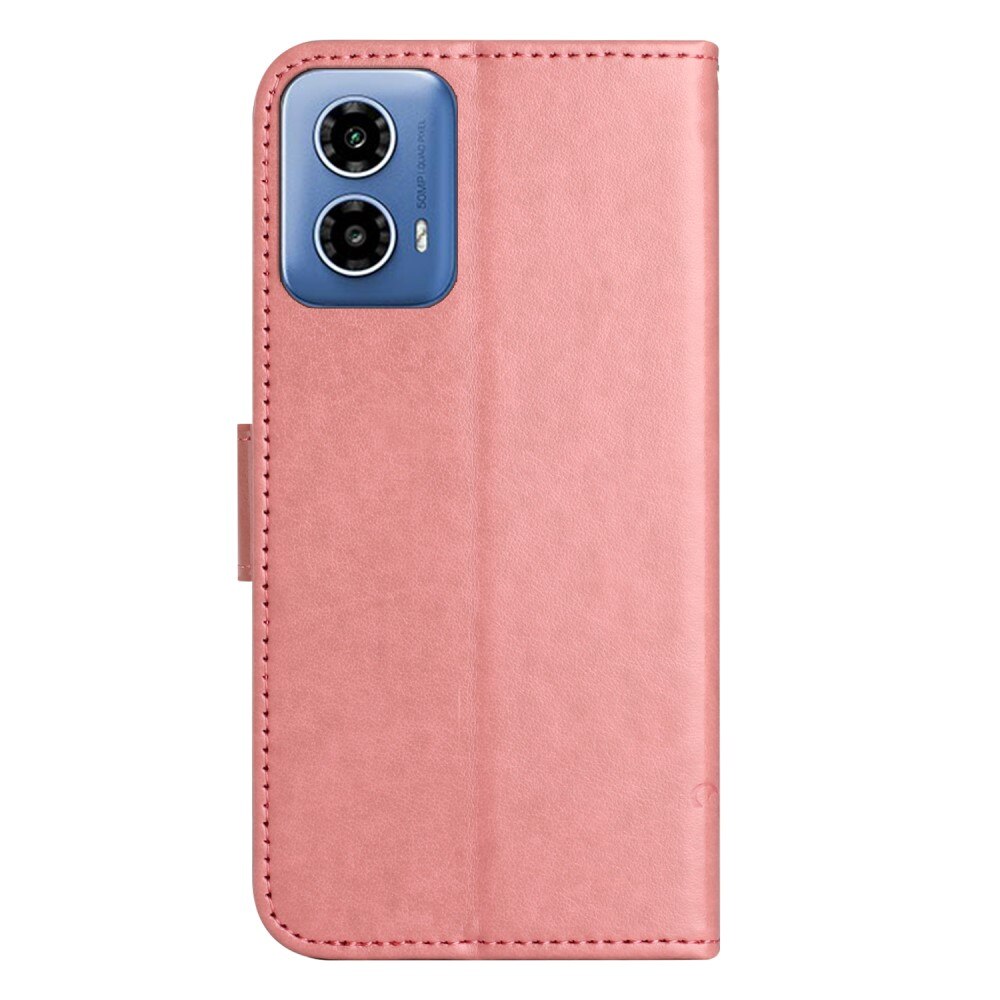 Motorola Moto G35 Leather Cover Imprinted Butterflies Pink