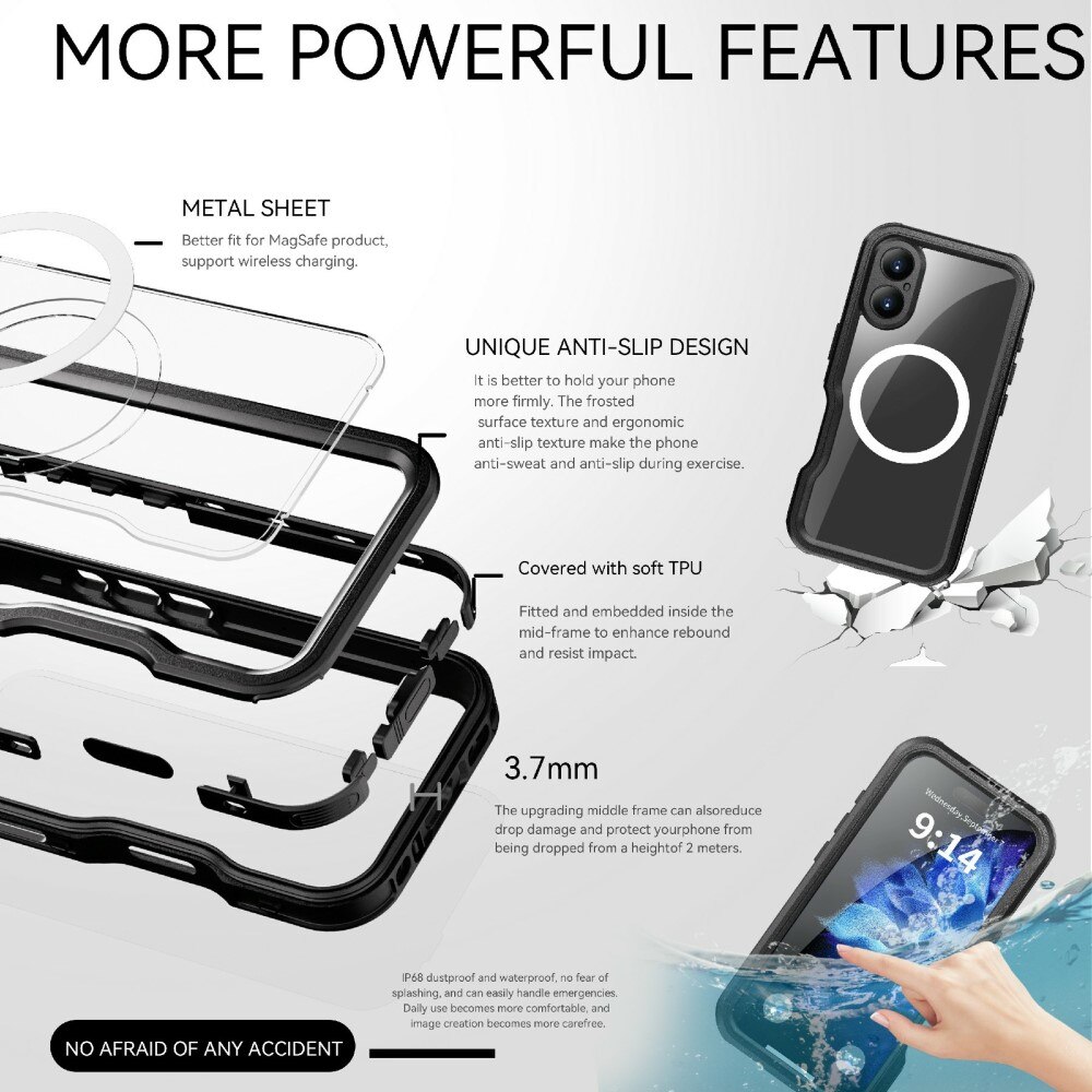 iPhone 16 Waterproof Case MagSafe Transparent