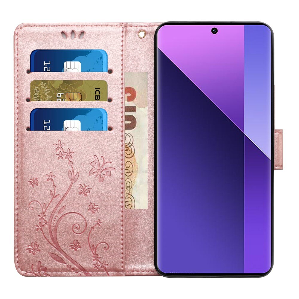 Xiaomi Redmi 14C Leather Cover Imprinted Butterflies Pink Gold