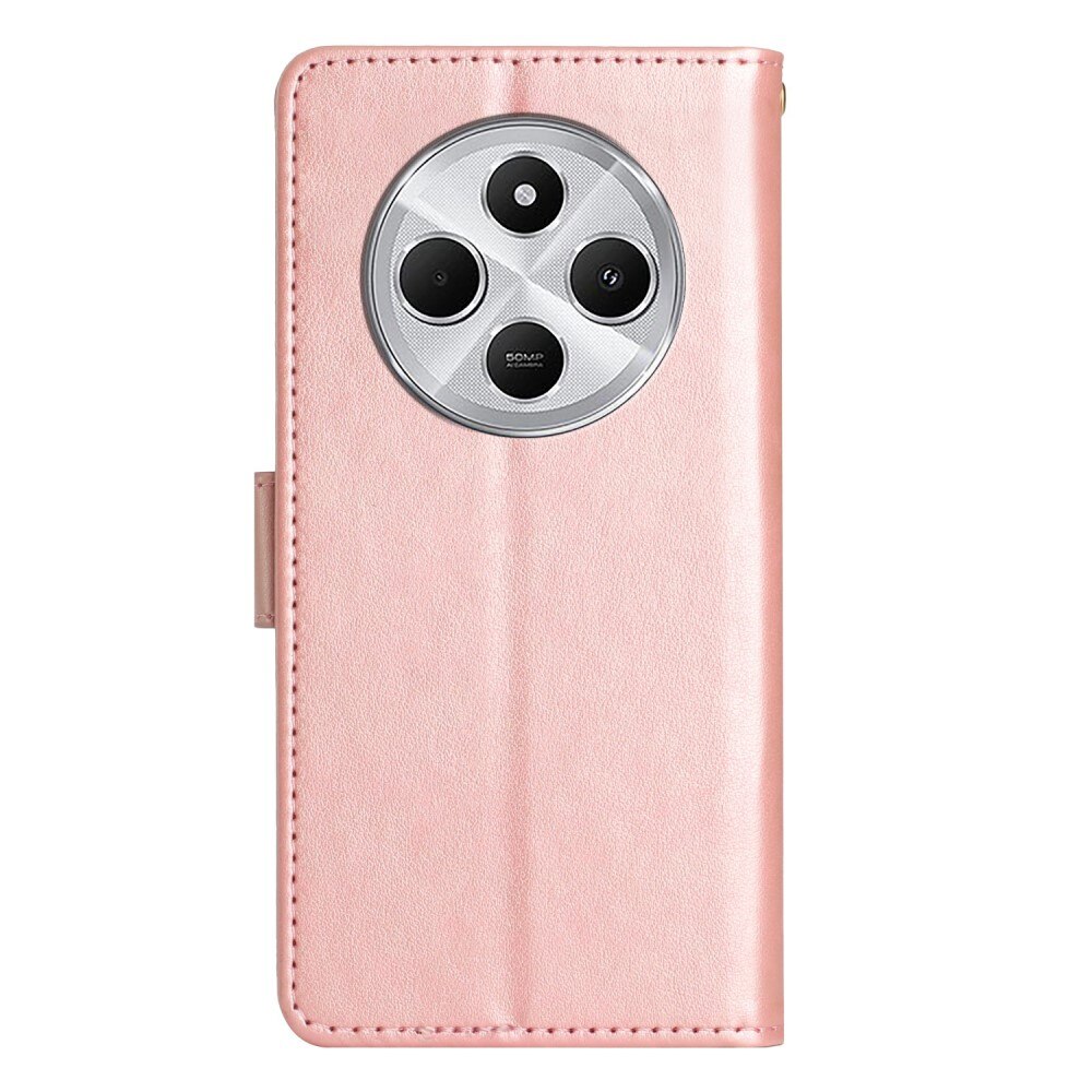 Xiaomi Redmi 14C Leather Cover Imprinted Butterflies Rose Gold