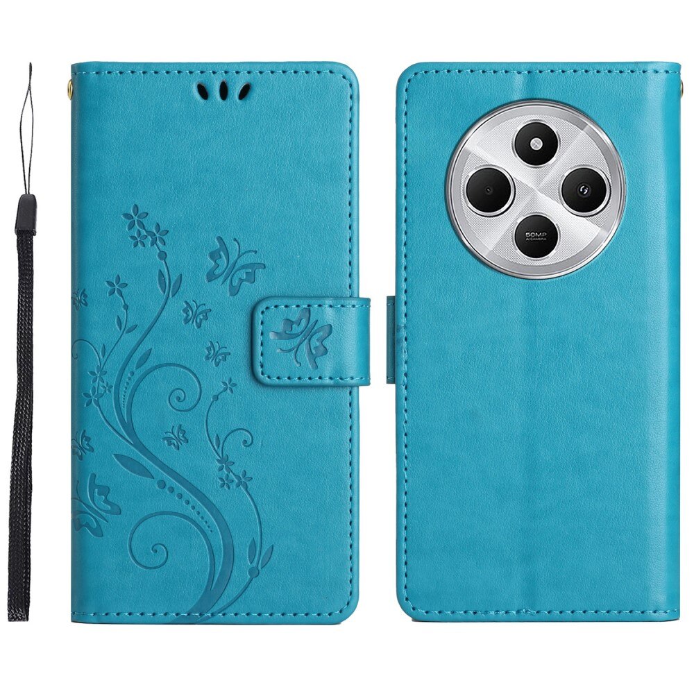 Xiaomi Redmi 14C Leather Cover Imprinted Butterflies Blue