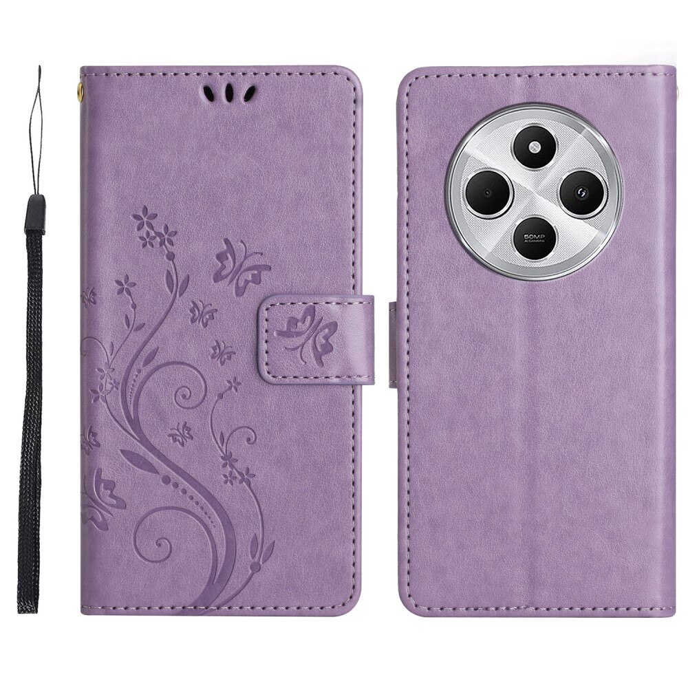 Xiaomi Redmi 14C Leather Cover Imprinted Butterflies Purple