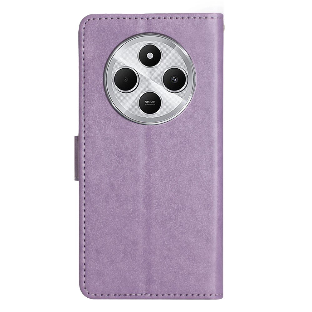 Xiaomi Redmi 14C Leather Cover Imprinted Butterflies Purple