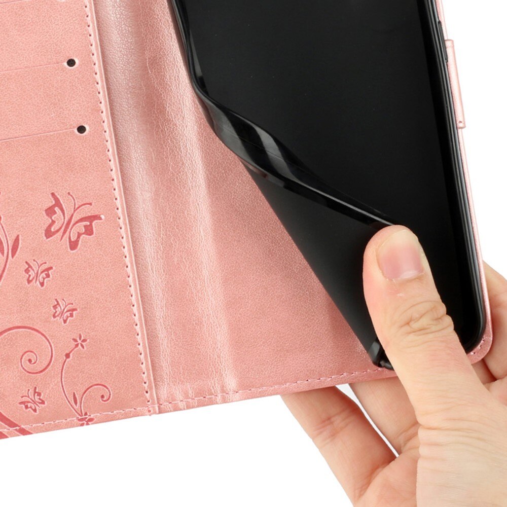 Motorola Edge 50 Neo Leather Cover Imprinted Butterflies Pink Gold