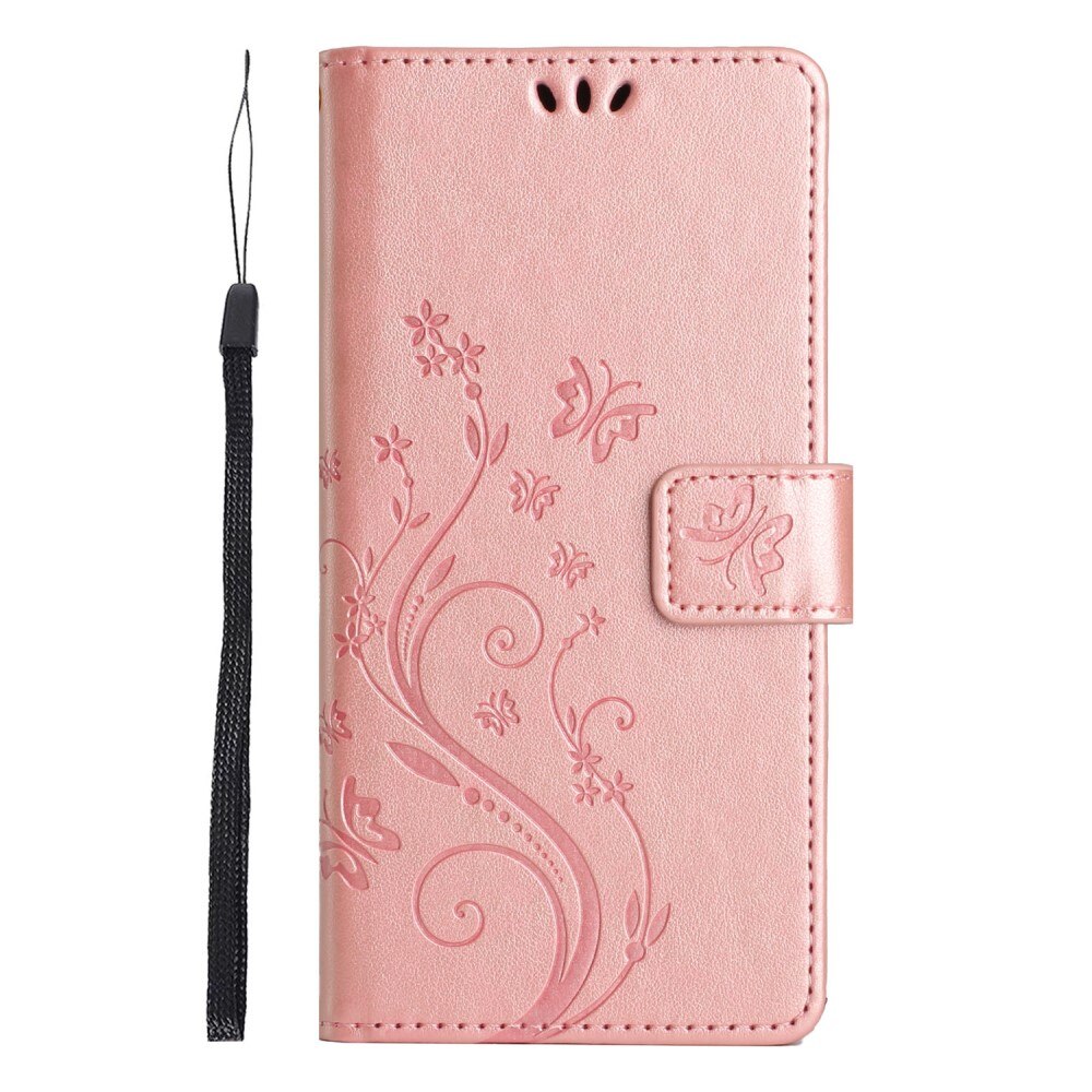 Motorola Edge 50 Neo Leather Cover Imprinted Butterflies Pink Gold