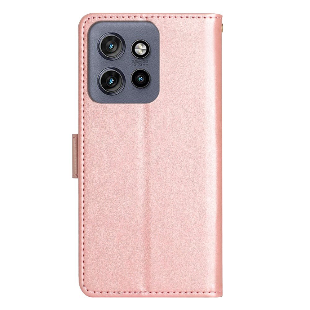 Motorola Edge 50 Neo Leather Cover Imprinted Butterflies Pink Gold