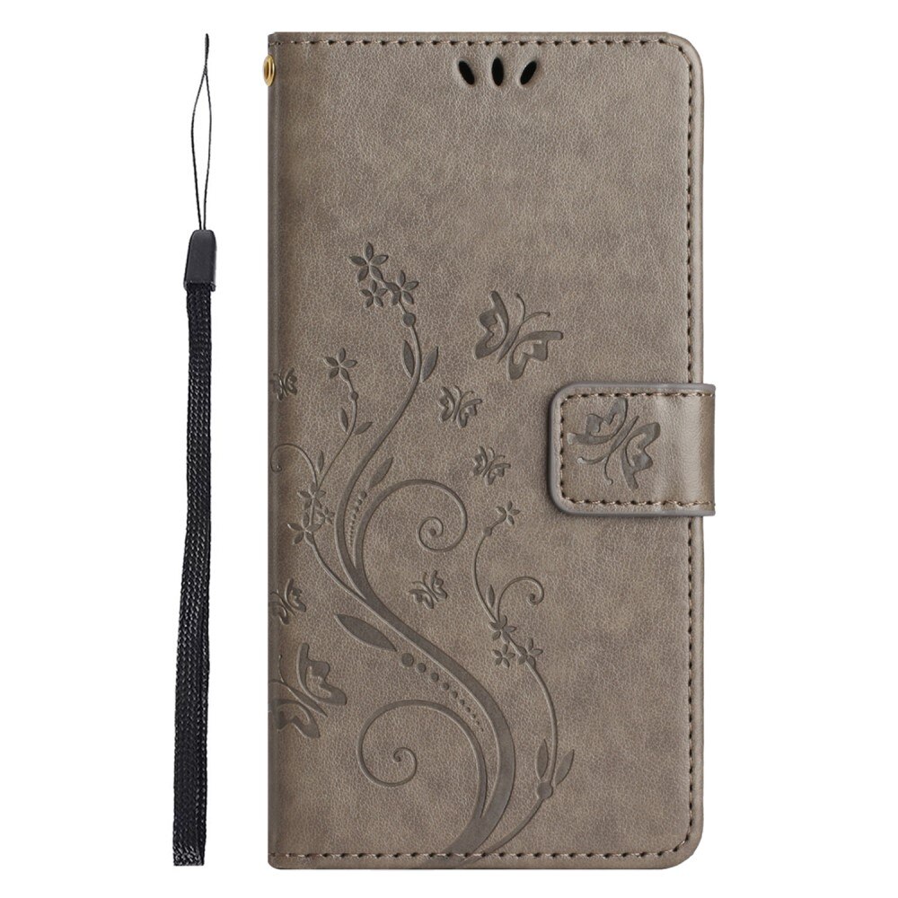 Motorola Edge 50 Neo Leather Cover Imprinted Butterflies Grey