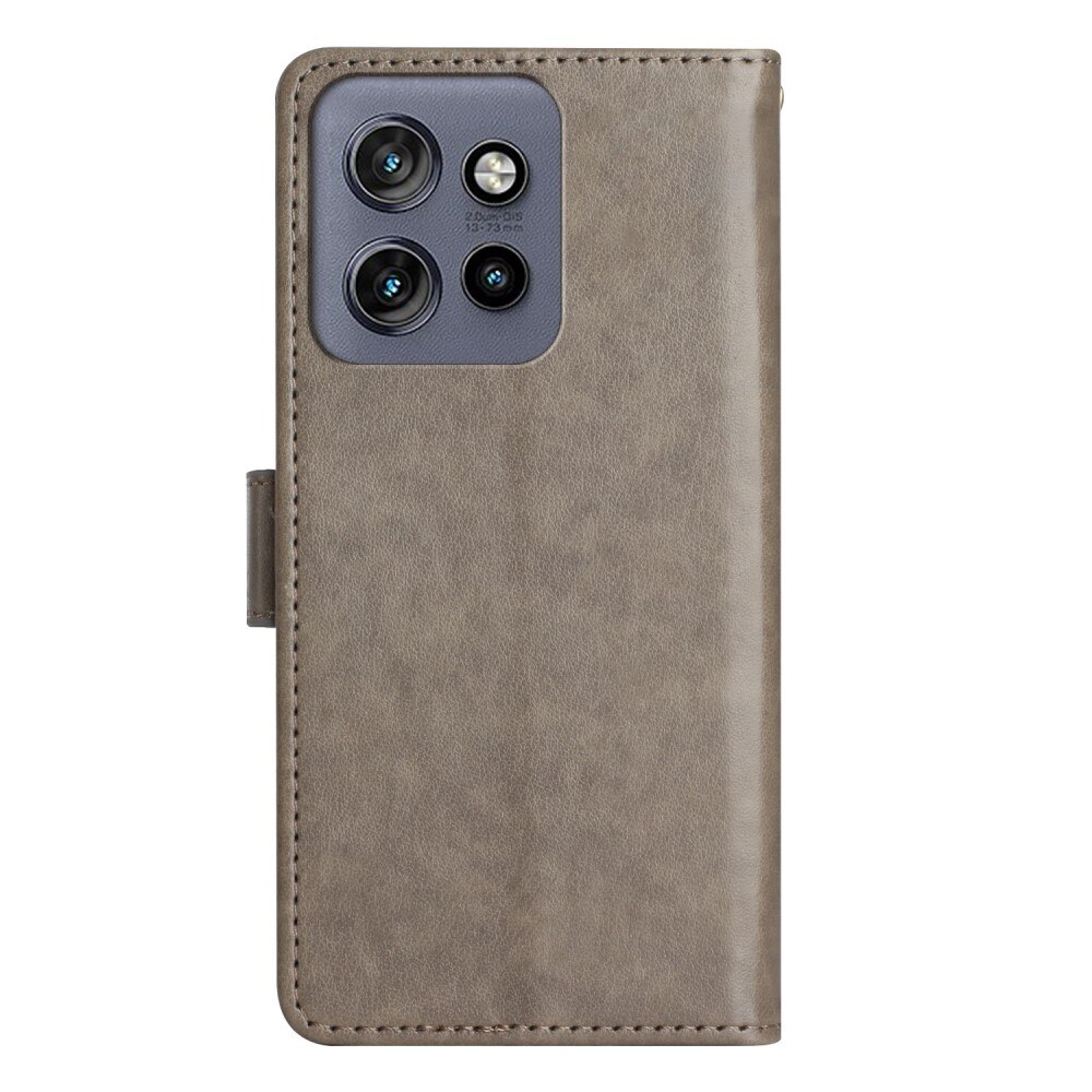 Motorola Edge 50 Neo Leather Cover Imprinted Butterflies Grey